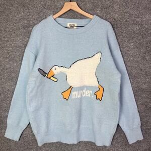 Aelfric Eden‎ Murder Duck Goose Pattern Knit Pullover Crewneck Sweater Men Large